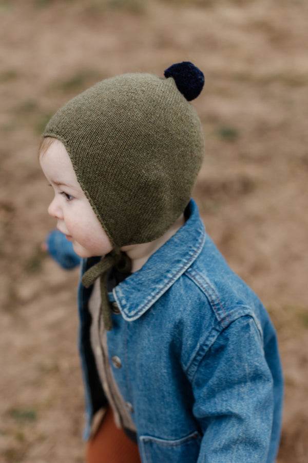 Cashmere Baby Bonnet, Moorland with Blackberry Pom