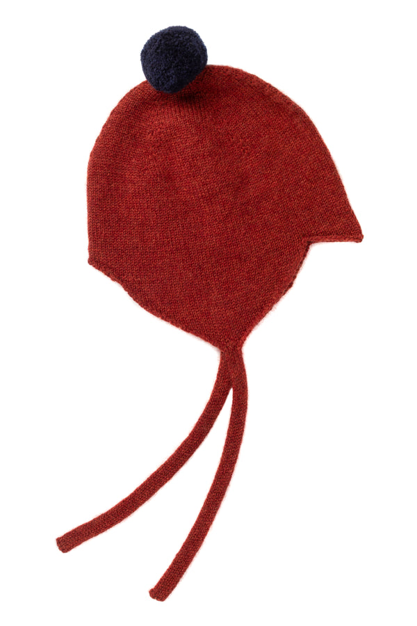Cashmere Baby Bonnet, Brunette with Blackberry Pom