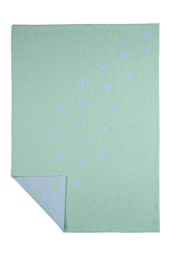 Two-Colour Star Cashmere Baby Blanket, Cool Mint + Spa Blue