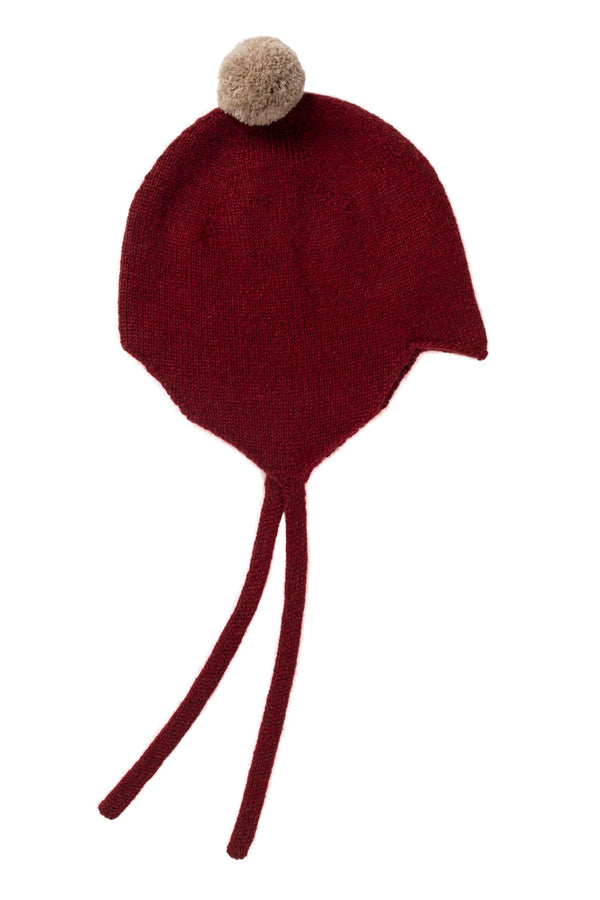 Cashmere Baby Bonnet, Jam with Stoneage Pom