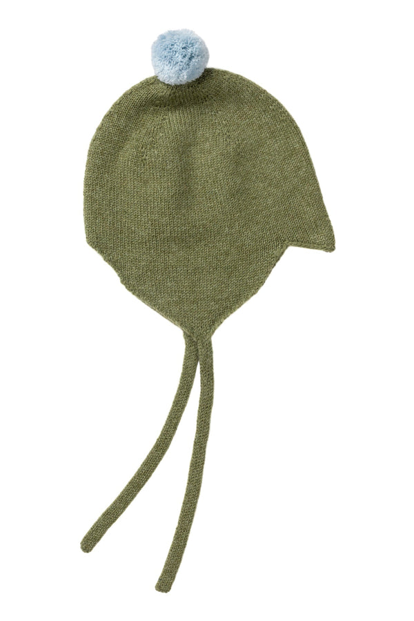 Cashmere Baby Bonnet, Ivy with Blue Mist Pom