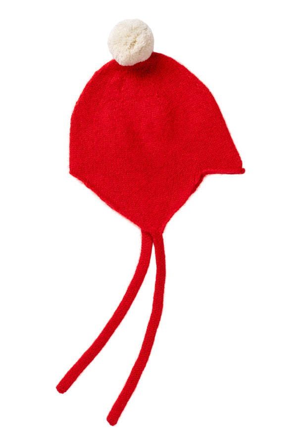 "My First Christmas" Cashmere Baby Bonnet, Festive Red with White Pom