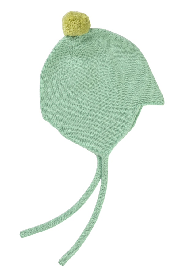 Cashmere Baby Bonnet, Cool Mint with Halkidiki Pom