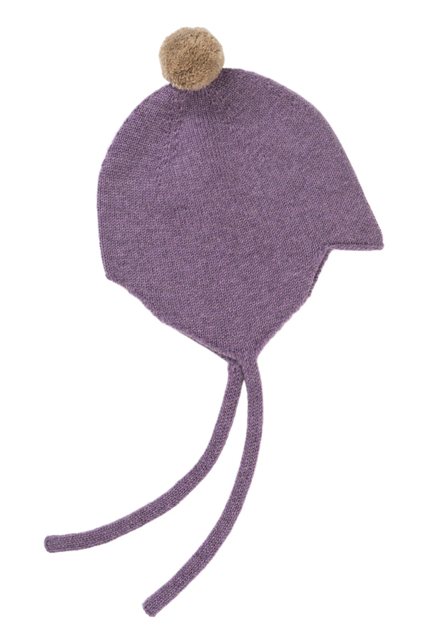 Cashmere Baby Bonnet, Purple Rain with Stoneage Pom