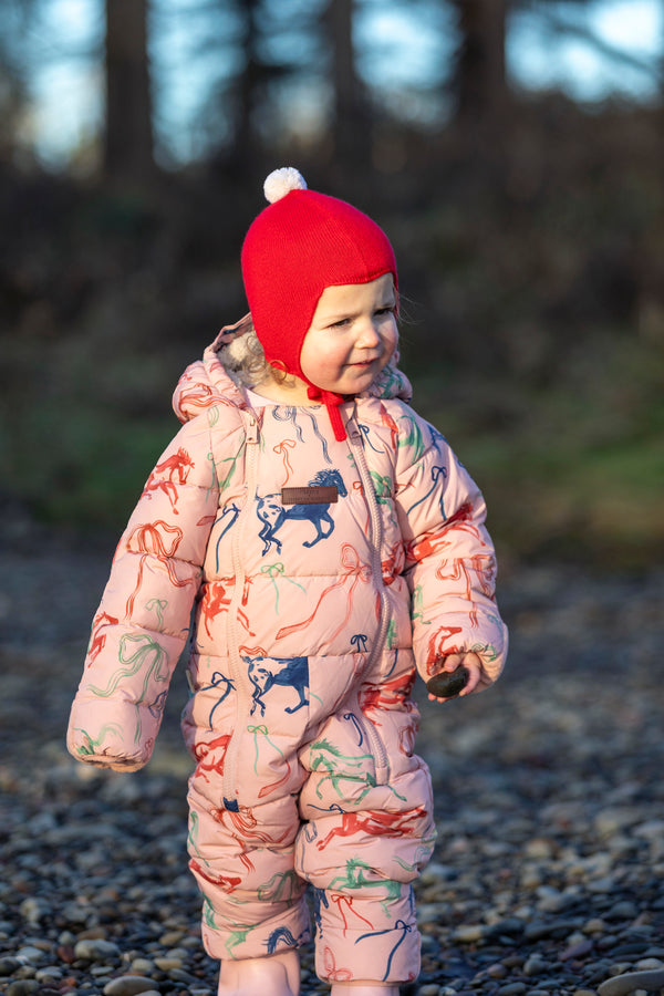 "My First Christmas" Cashmere Baby Bonnet, Festive Red with White Pom
