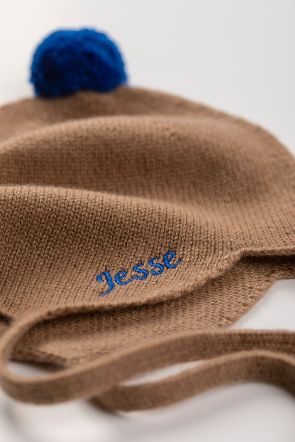 Cashmere Baby Bonnet, Pecan with Titanic Pom