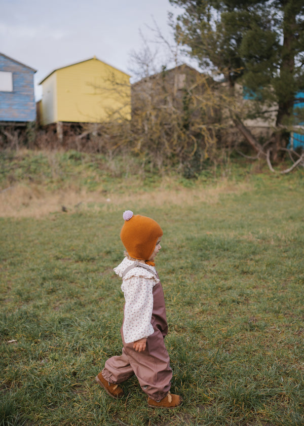 Cashmere Baby Bonnet, Ginger with Lupin Pom