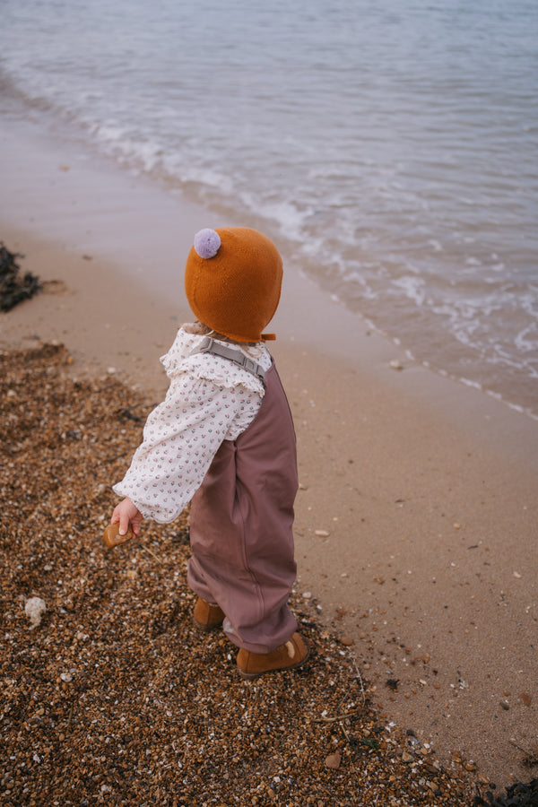 Cashmere Baby Bonnet, Ginger with Lupin Pom