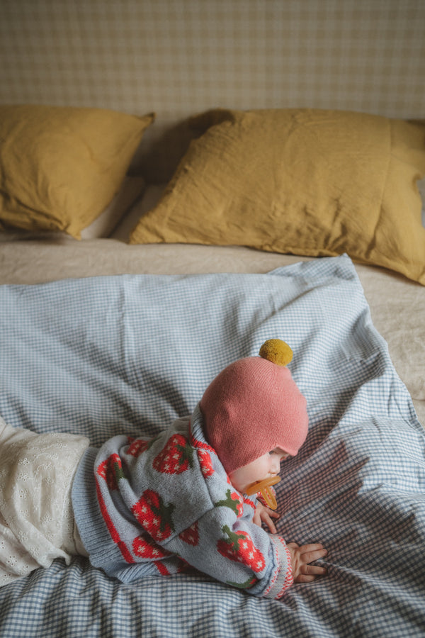 Cashmere Baby Bonnet, Venetian Rose with Gold Dust Pom