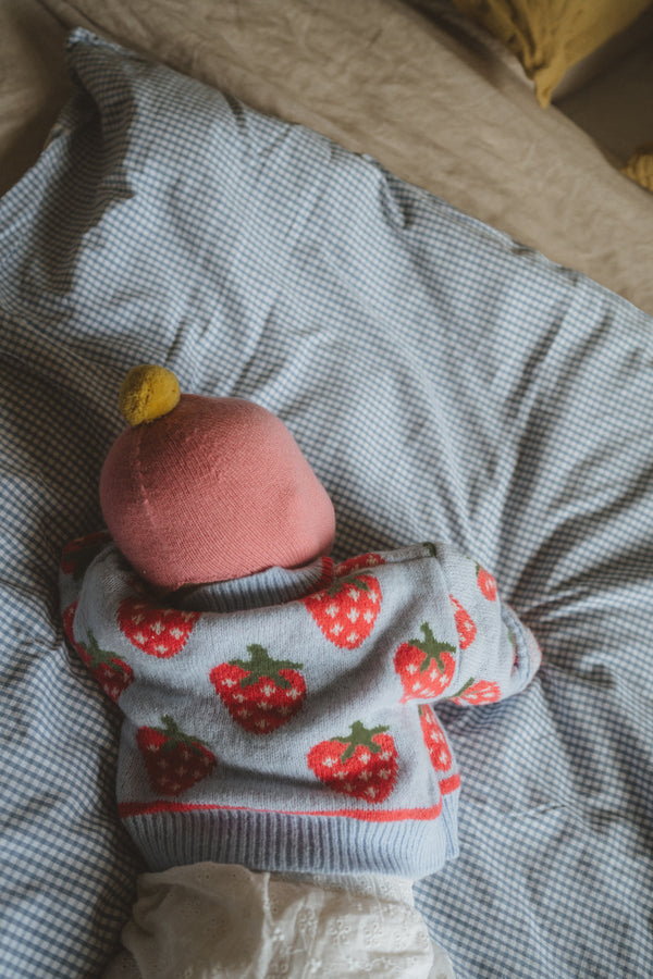 Cashmere Baby Bonnet, Venetian Rose with Gold Dust Pom