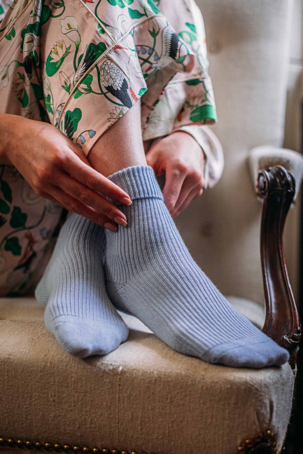 Cashmere Bed Socks, Spa Blue